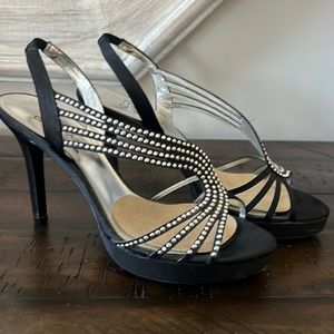 Black satin rhinestone dressy sandal